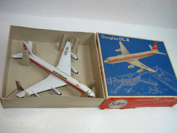 LB - Siku Plastik 1:250, F 19 a , Flugzeug, Douglas DC-8, "Swissair", ovp, von 1954